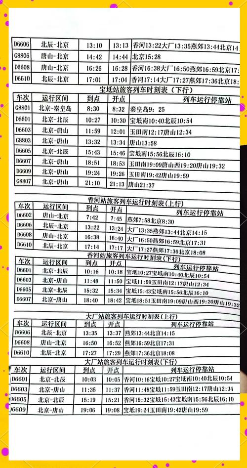 北京到唐山北火车时刻表查询