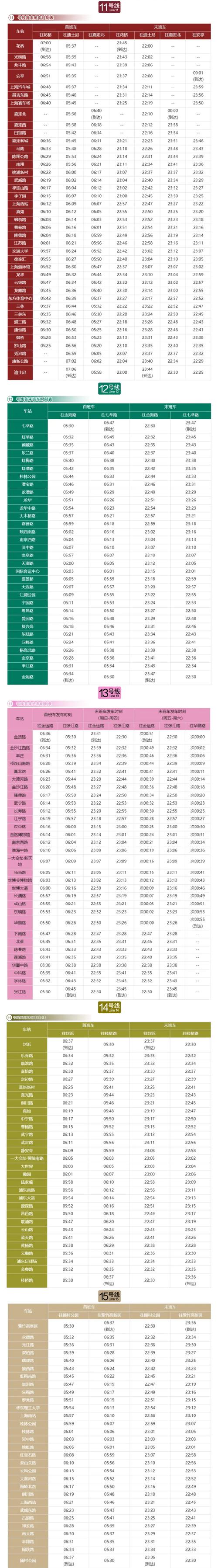 上海地铁2号线首末车时间表