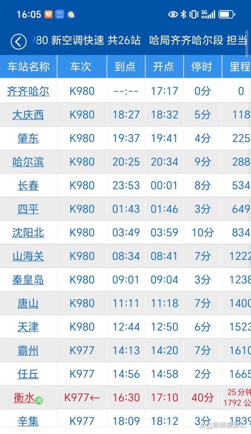 北京至齐齐哈尔列车时刻表