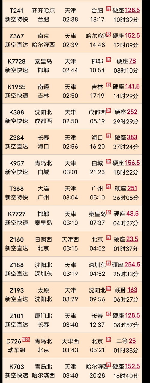 天津至北京火车时刻表查询