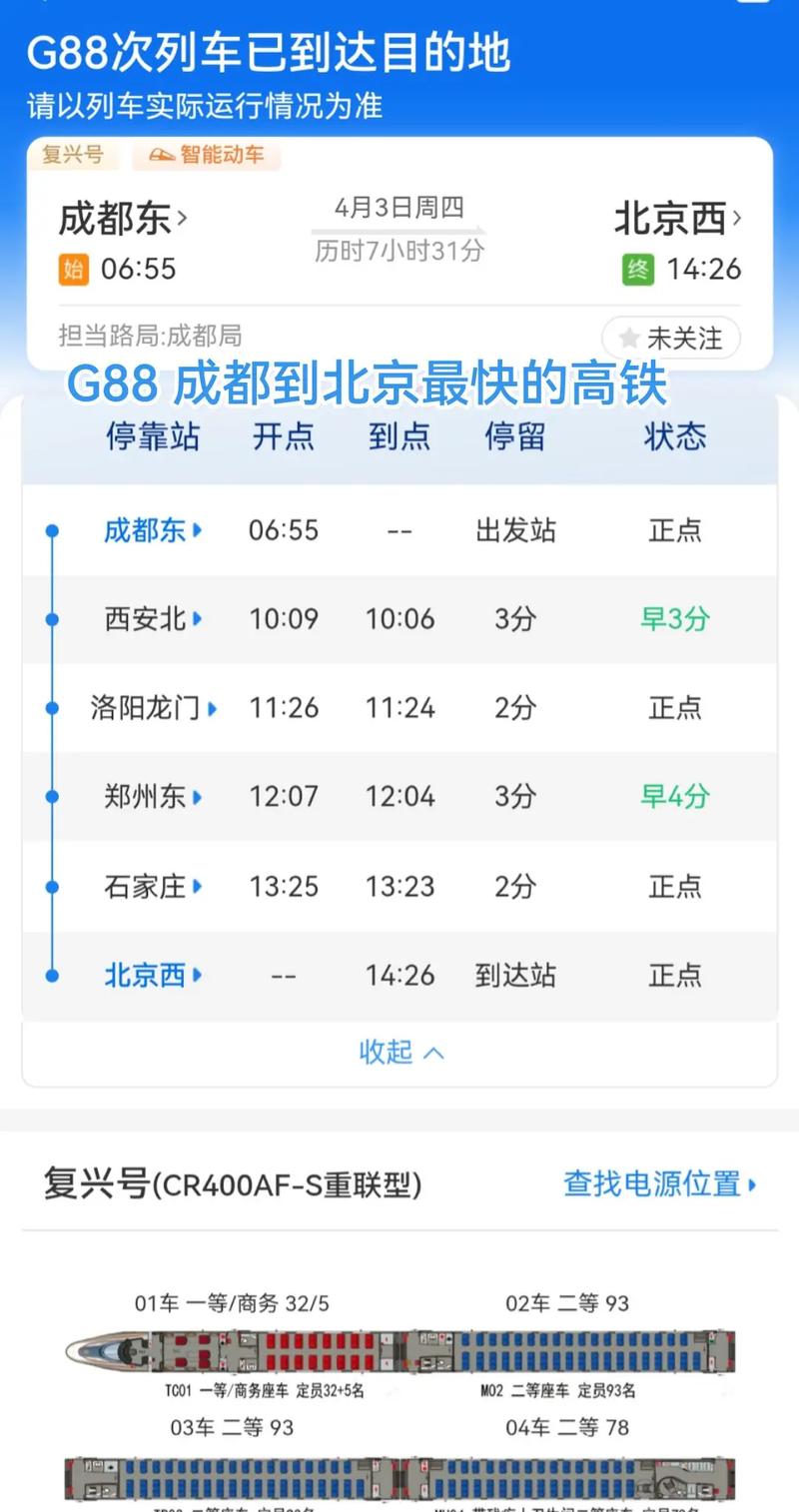 成都到北京高铁时刻表查询