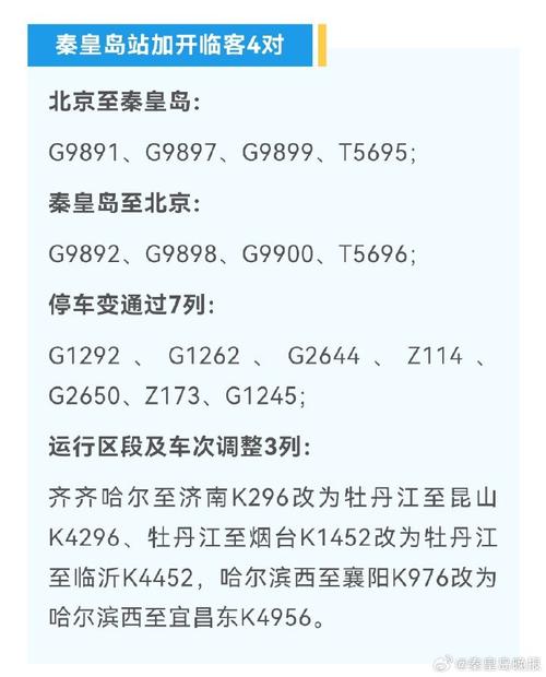 北京到秦皇岛的火车时刻表