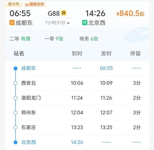 成都到北京火车时刻表查询