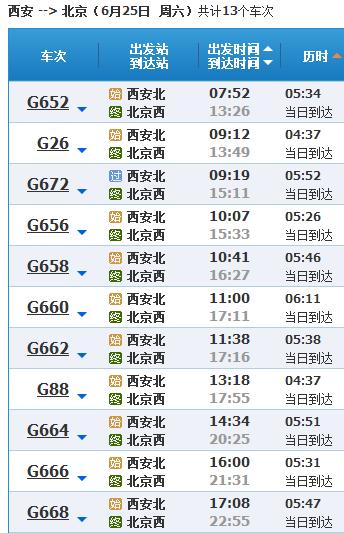 北京到山海关的火车时刻表