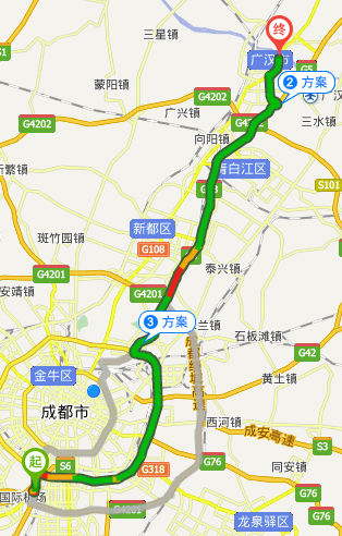 成都火车北站到石羊场汽车站