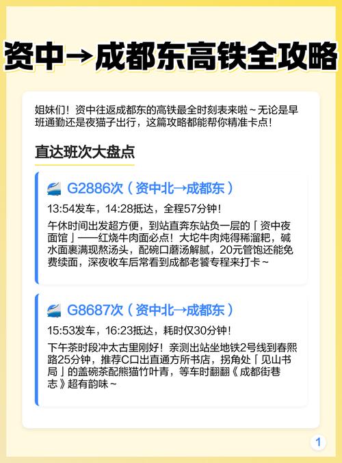 成都东到资中北高铁时刻表