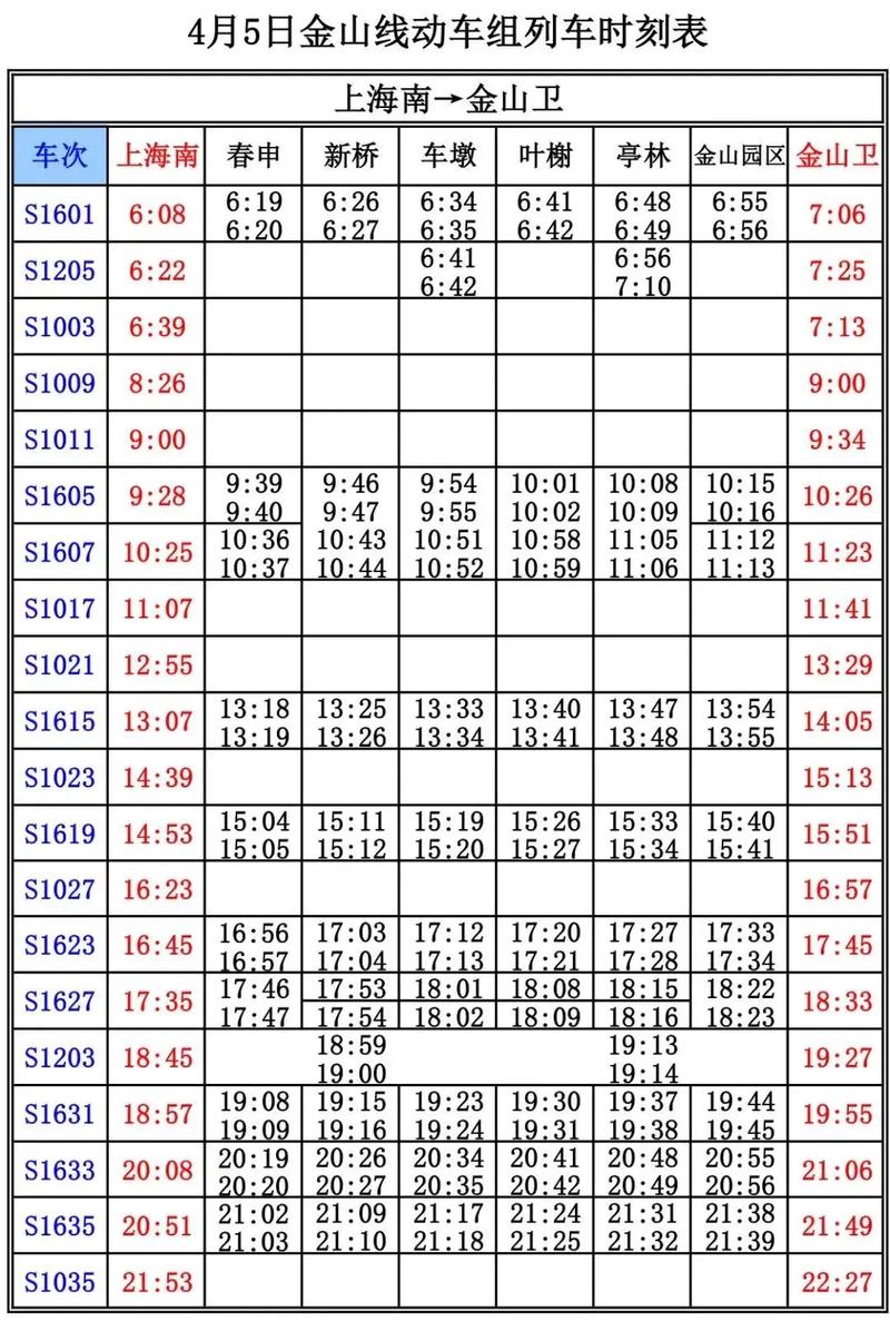 上海长途客运南站时刻表