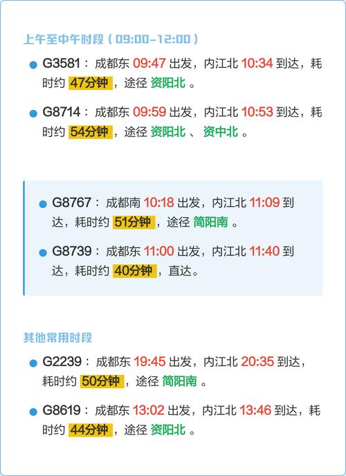 成都东到内江北动车时刻表