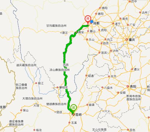 成都到昆明要经过哪些地方