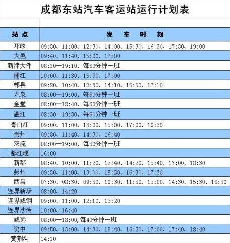 成都东站到合江汽车时刻表