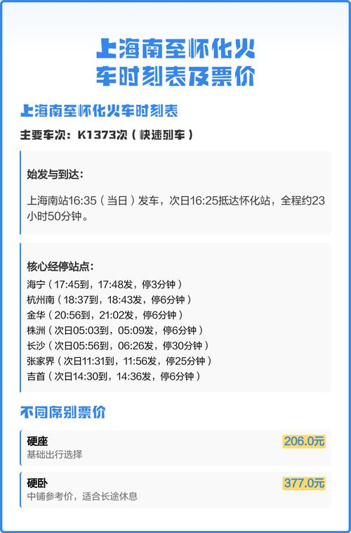 怀化到上海南火车时刻表