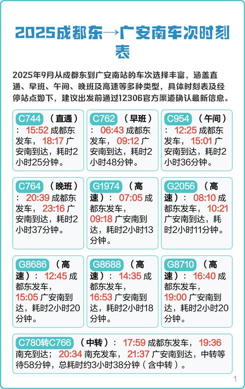 广安南到成都东动车时刻表