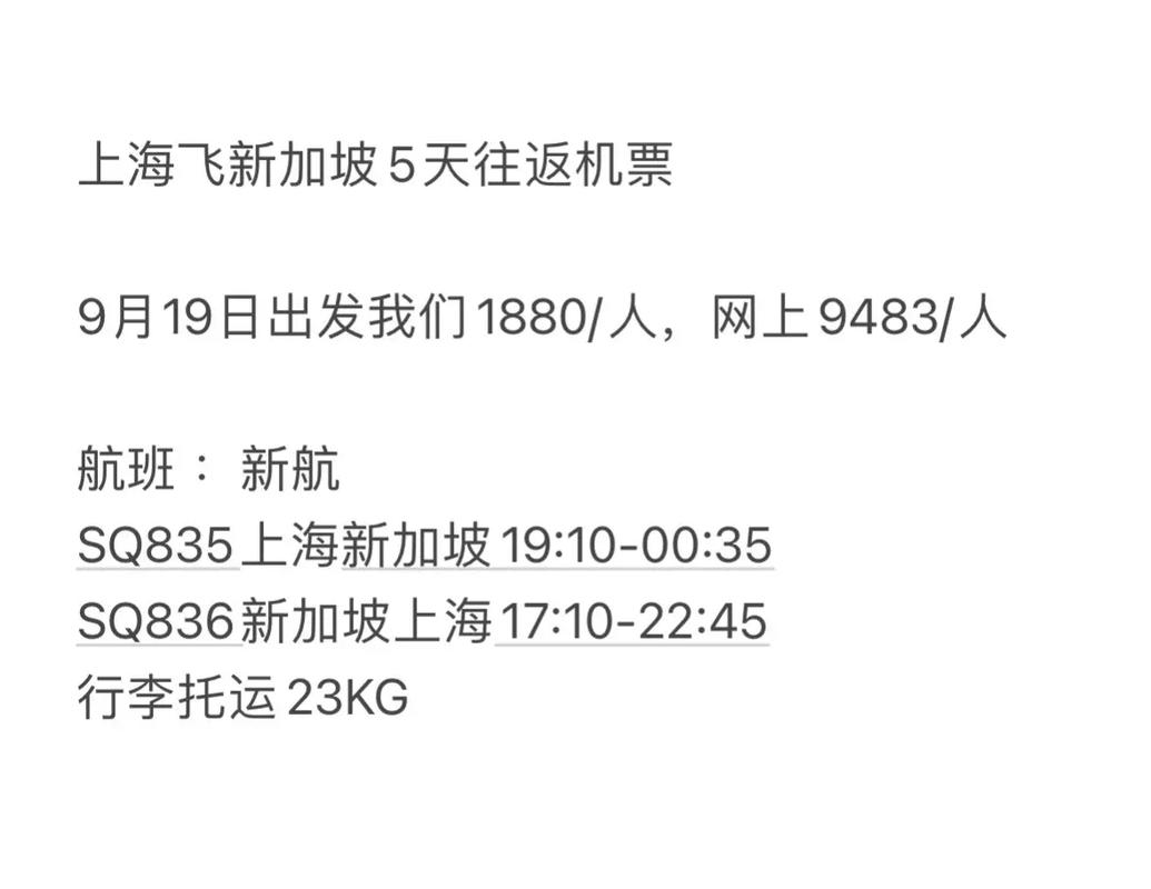 上海到新加坡机票多少钱