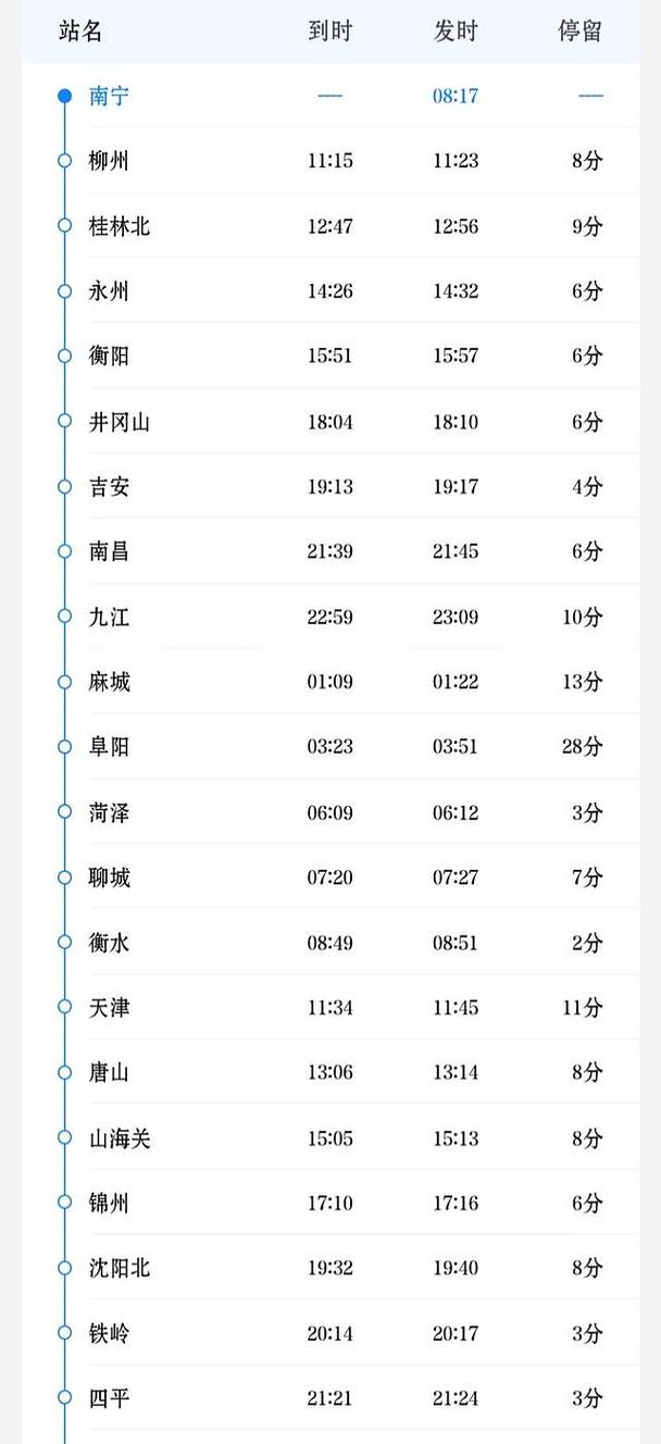 北京到哈尔滨列车时刻表