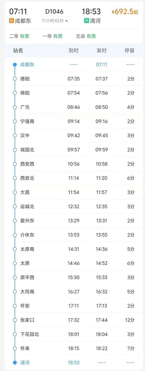 西安到成都动车时刻表查询