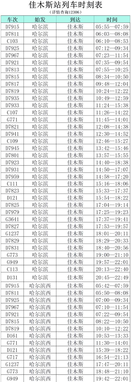 佳木斯到北京动车时刻表