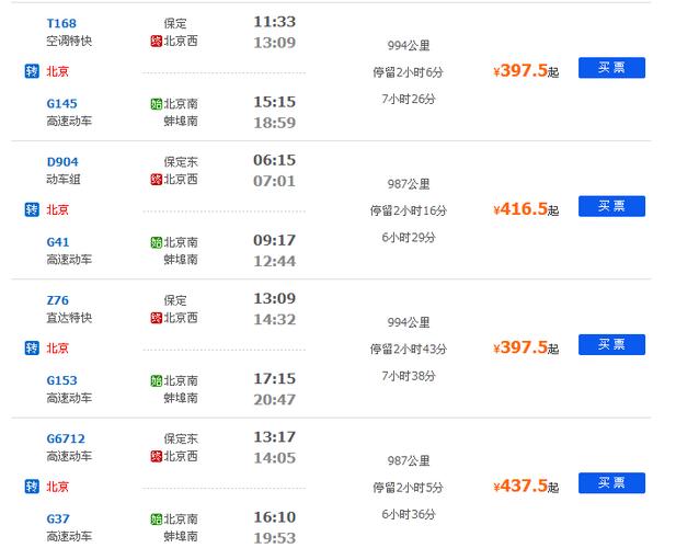 蚌埠到上海的火车时刻表