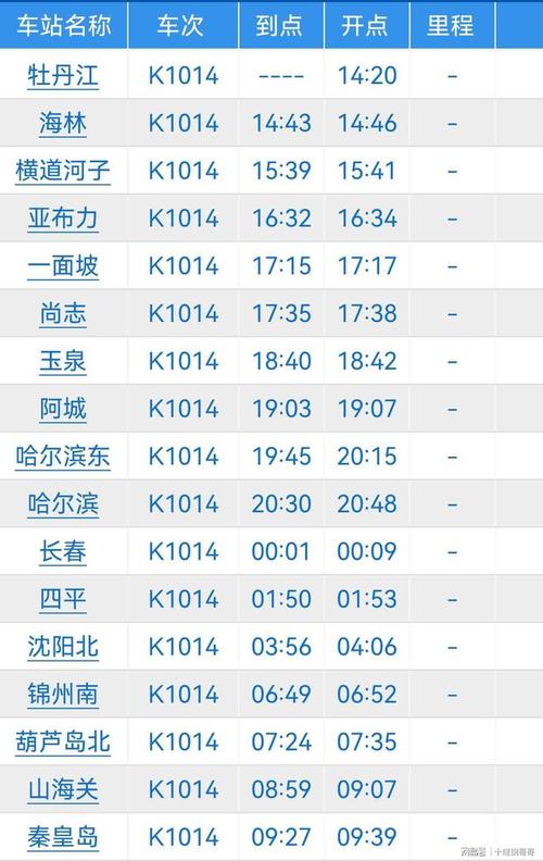 北京到牡丹江火车时刻表