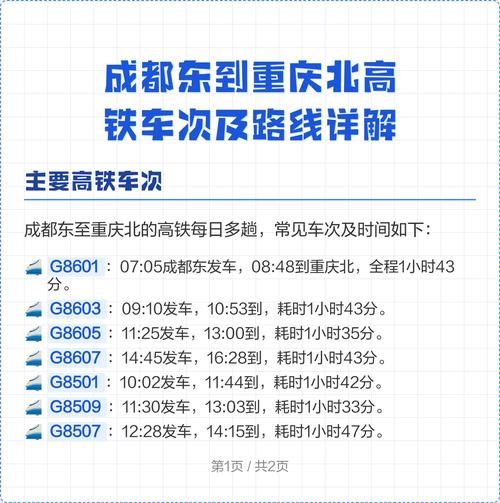 成都东到重庆北高铁时刻表