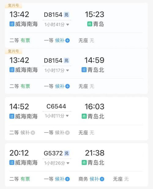 威海到上海火车时刻表