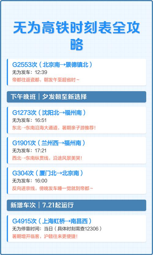 上海到无为高铁时刻表