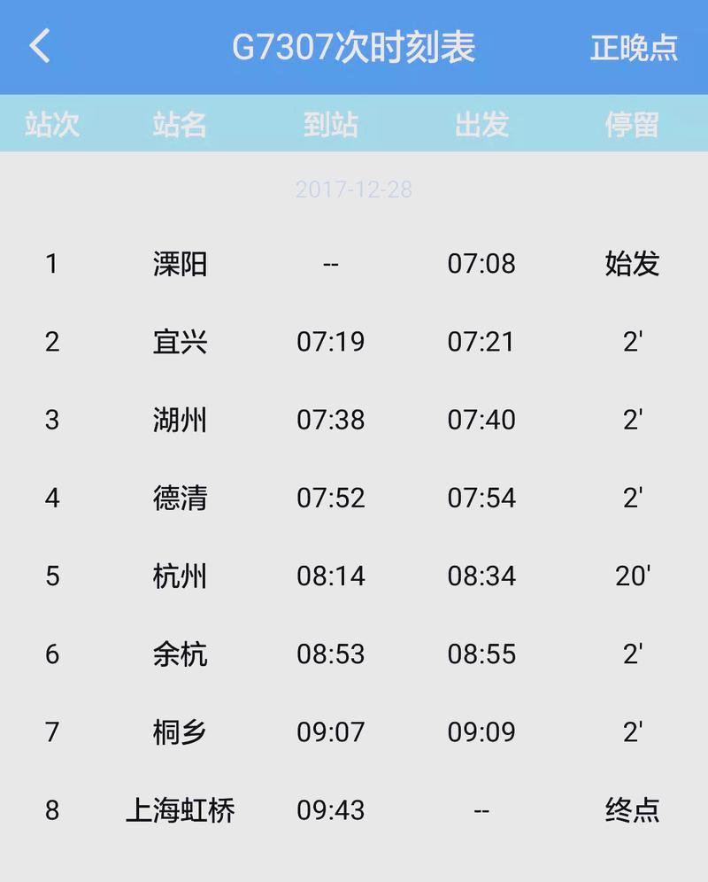 溧阳至上海高铁时刻表