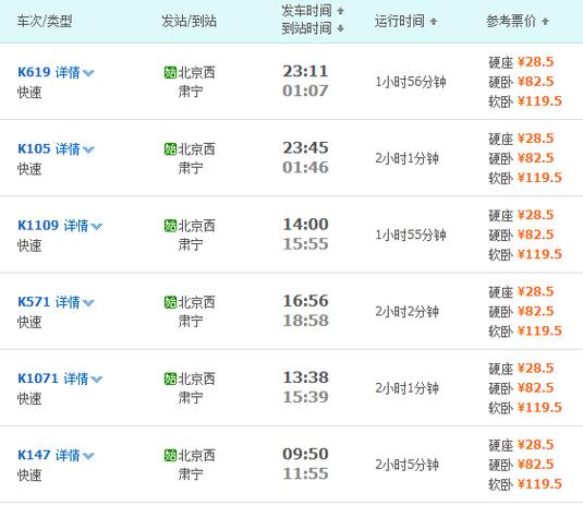 宣化到北京列车时刻表