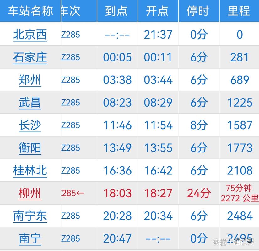 北京到南宁动车时刻表