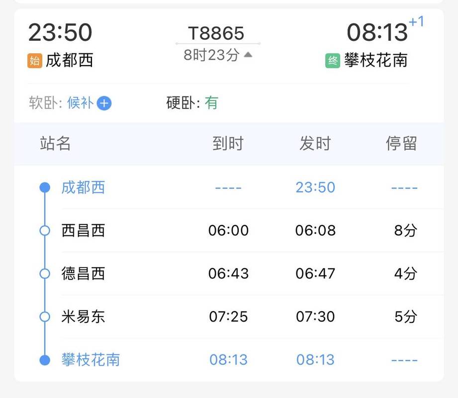 成都到攀枝花汽车时刻表