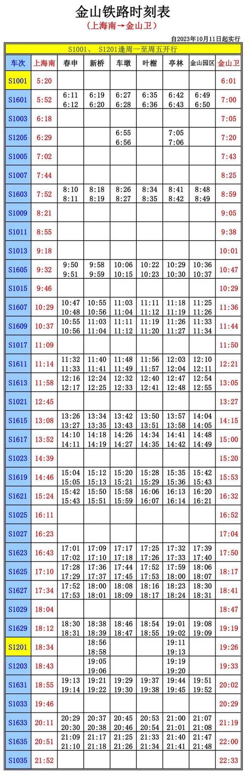 亭林到上海南站时刻表