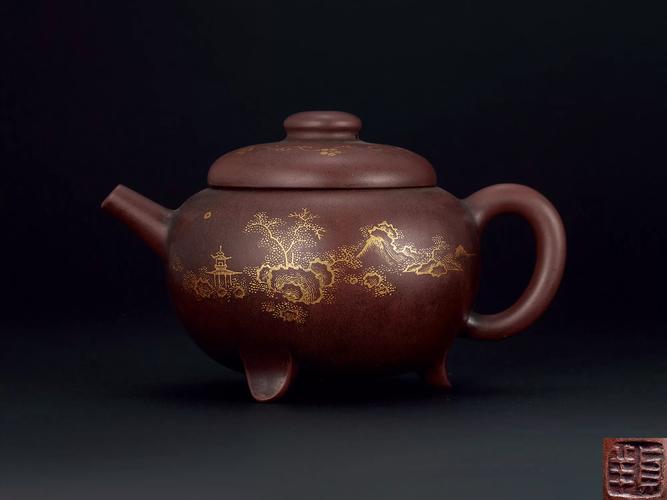 80年描金紫砂壶图片