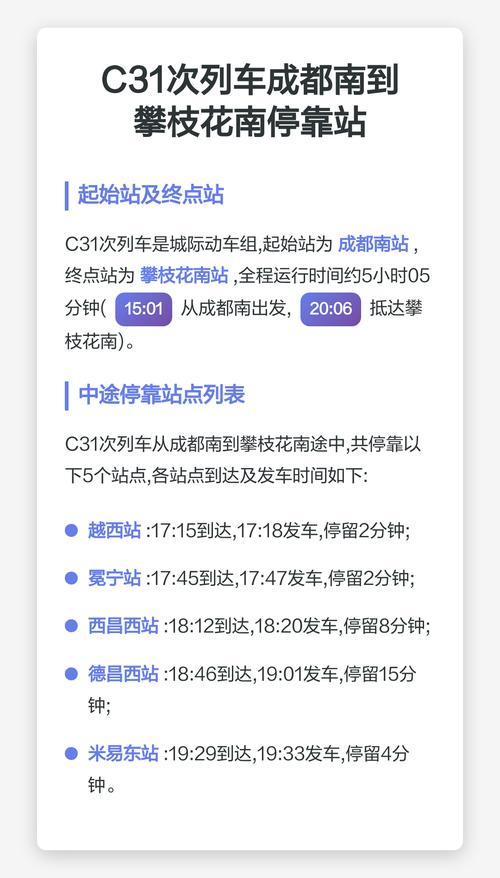成都到攀枝花动车时刻表