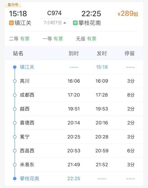成都到攀枝花动车时刻表