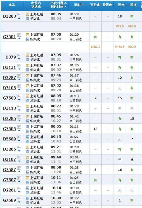 绍兴到上海动车时刻表