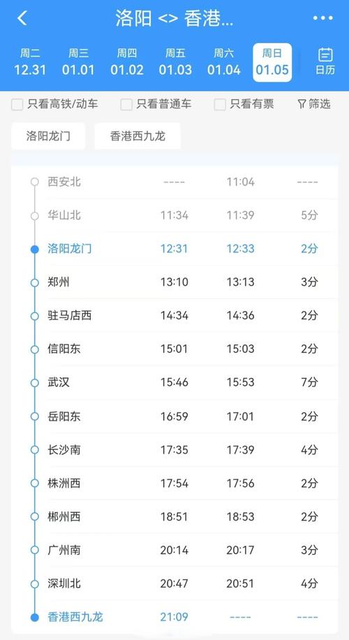 上海到洛阳高铁时刻表
