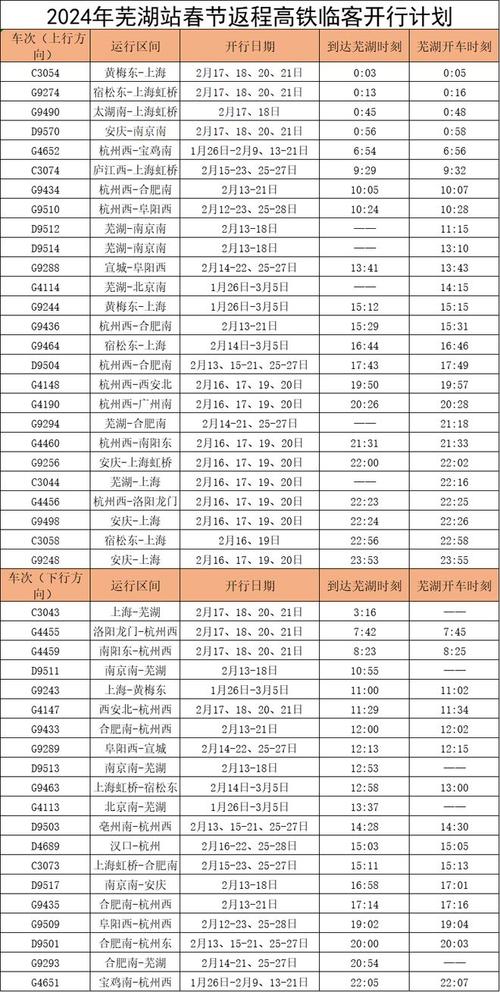 上海到芜湖汽车时刻表