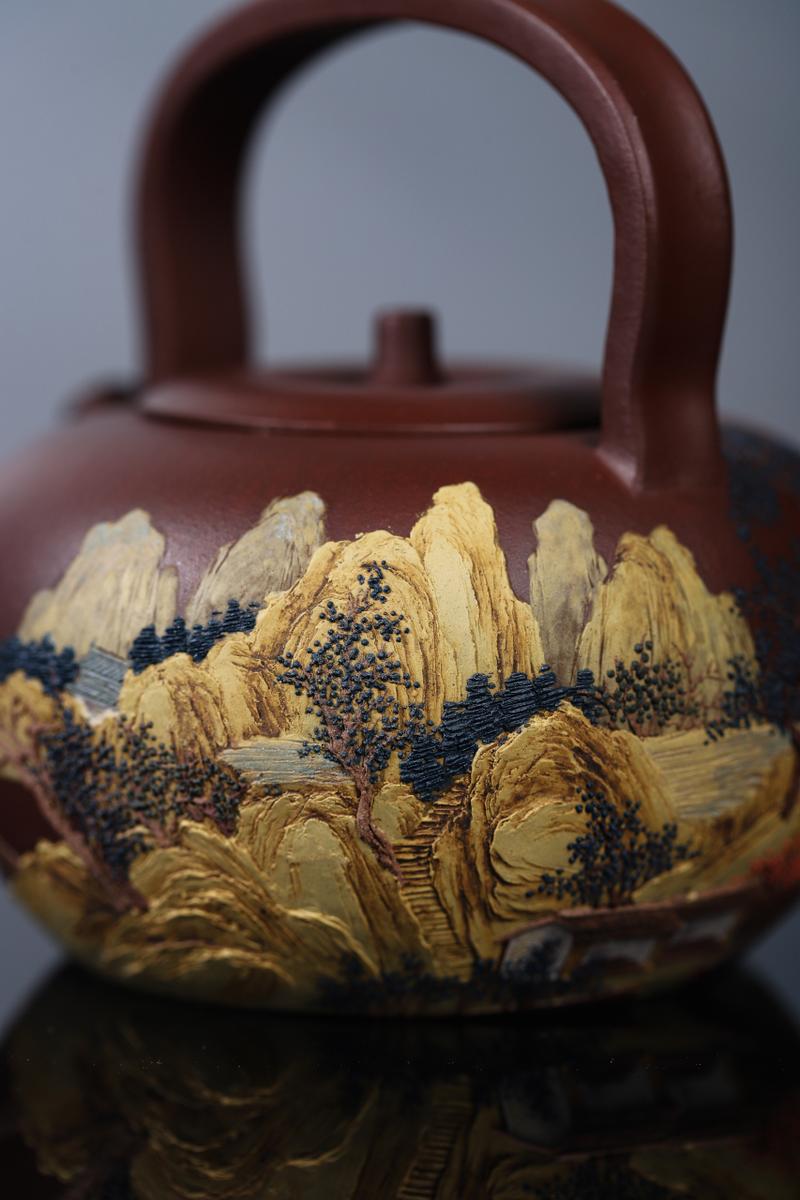 紫砂壶彩绘泥绘和釉绘