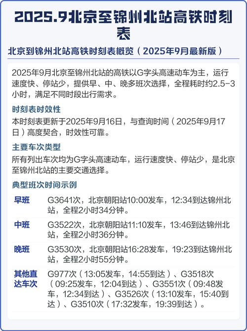 锦州至北京列车时刻表
