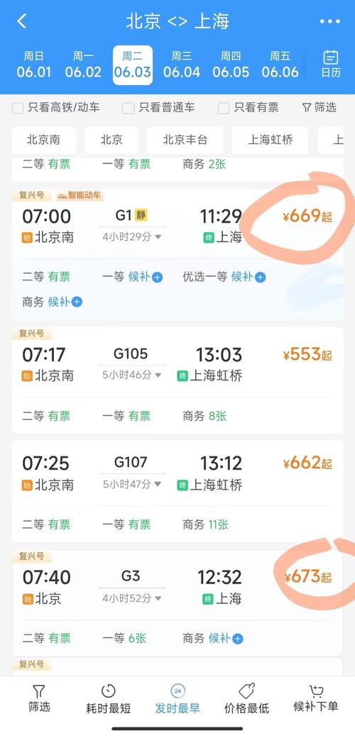北京到上海火车票价格