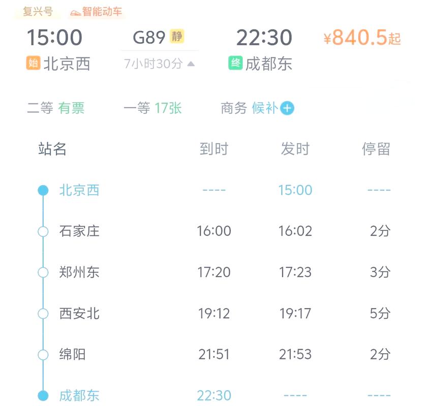 西安一成都高铁时刻表