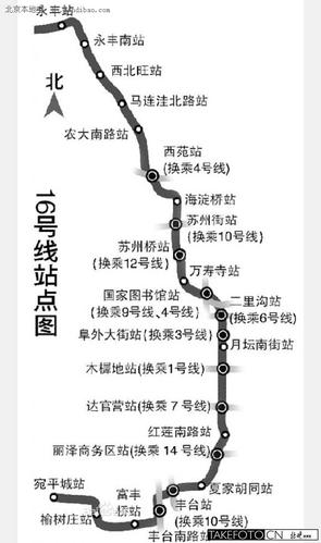北京地铁16号线路图