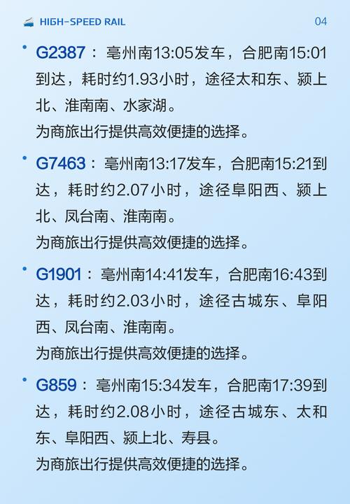 上海到亳州高铁时刻表