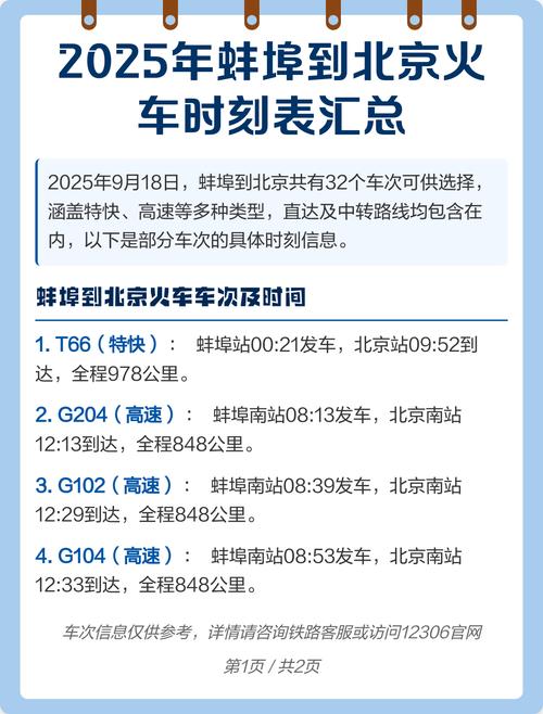 北京到蚌埠火车时刻表