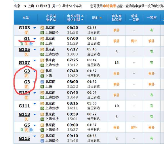 宁波至北京高铁时刻表